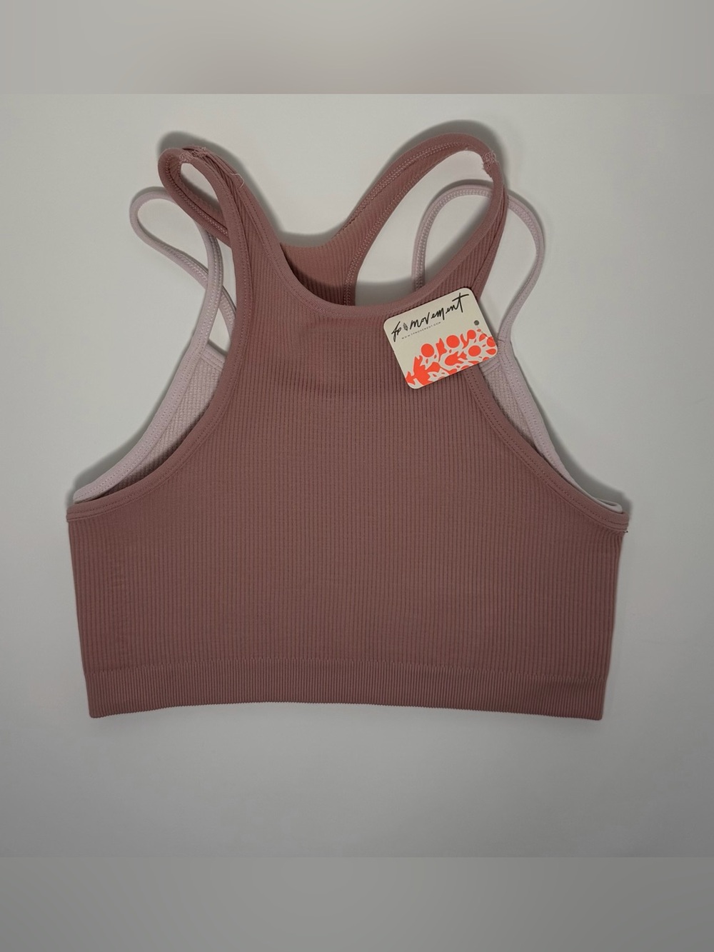 NWT- FP Movement Free People Mauve & Light Pink Ribbed Sports Bra Tank Top, XS/S